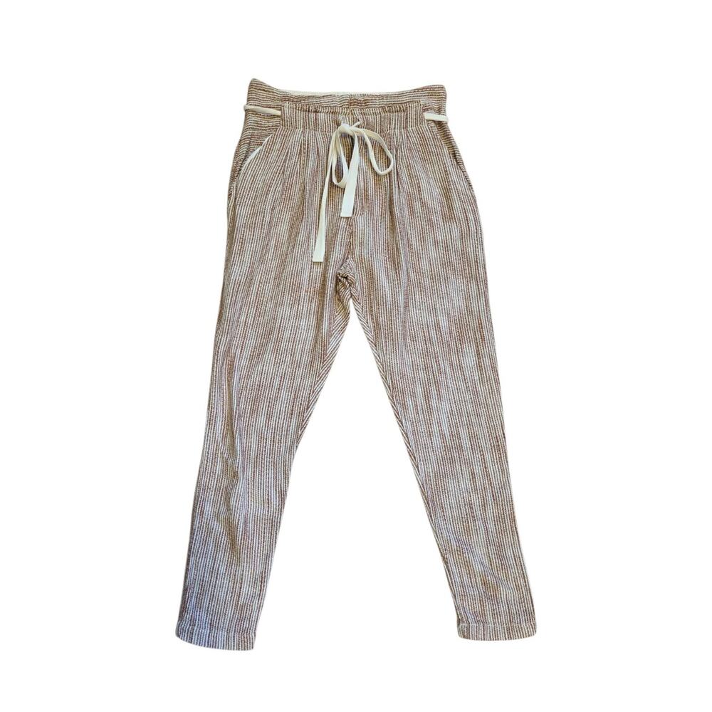 Free People Light at Sunrise Rust Brown Striped Boho Lounge Crop Pants, Size 0